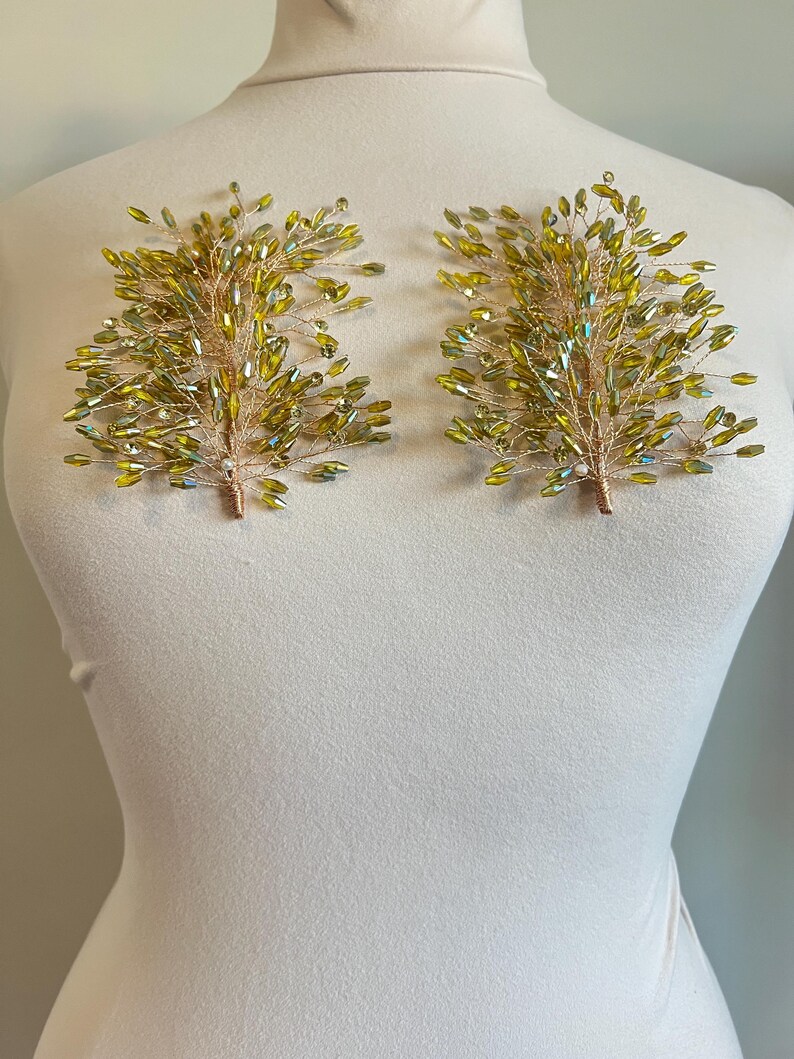 3d Rhinestone Applique/ 3d Embellishment/Item / Comes in pairs #179 Olive