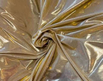 Gold Fabric 2 Way Stretch Metallic Finger Foil Light Weight Fabric