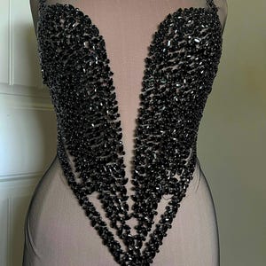 Black Rhinestones Applique/Plus Size Black Bodice Applique 091