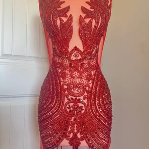 Red Rhinestone Bodice Applique/ Red Applique 121
