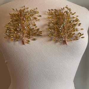 3d Rhinestone Applique/ 3d Embellishment/Item / Comes in pairs #179 Amber sage