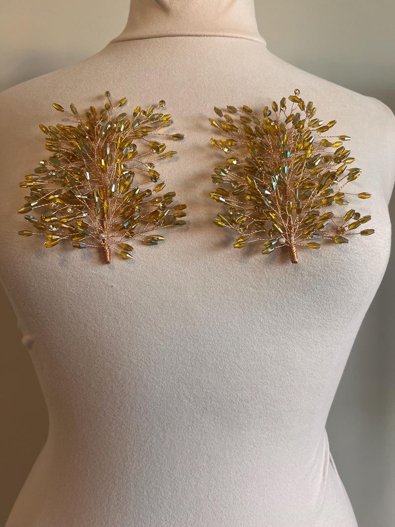 3d Rhinestone Applique/ 3d Embellishment/Item / Comes in pairs #179 Amber sage