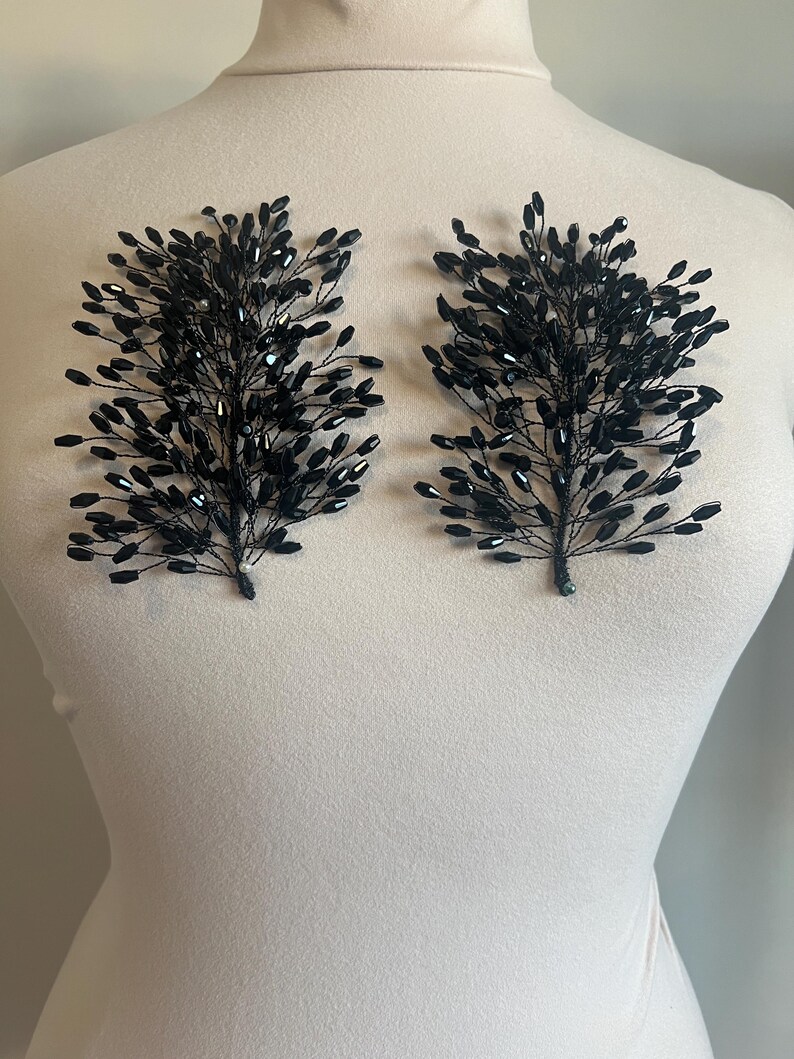 3d Rhinestone Applique/ 3d Embellishment/Item / Comes in pairs #179 Black