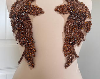 Brown Rhinestone Applique/ Mocha Rhinestone Patches #018