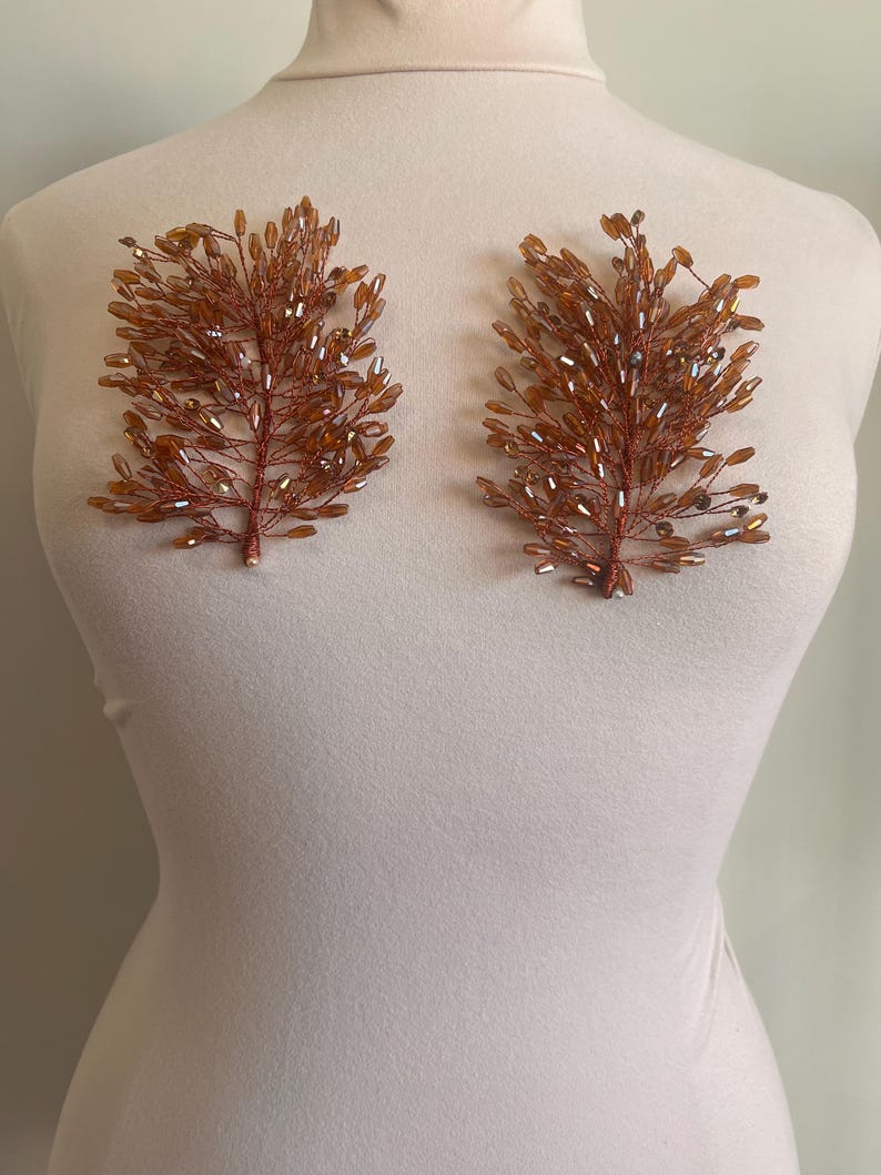3d Rhinestone Applique/ 3d Embellishment/Item / Comes in pairs #179 Brown