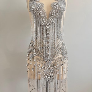 Silver Rhinestone Applique/ Silver Bodice Applique With Rhinestone Fringes 053