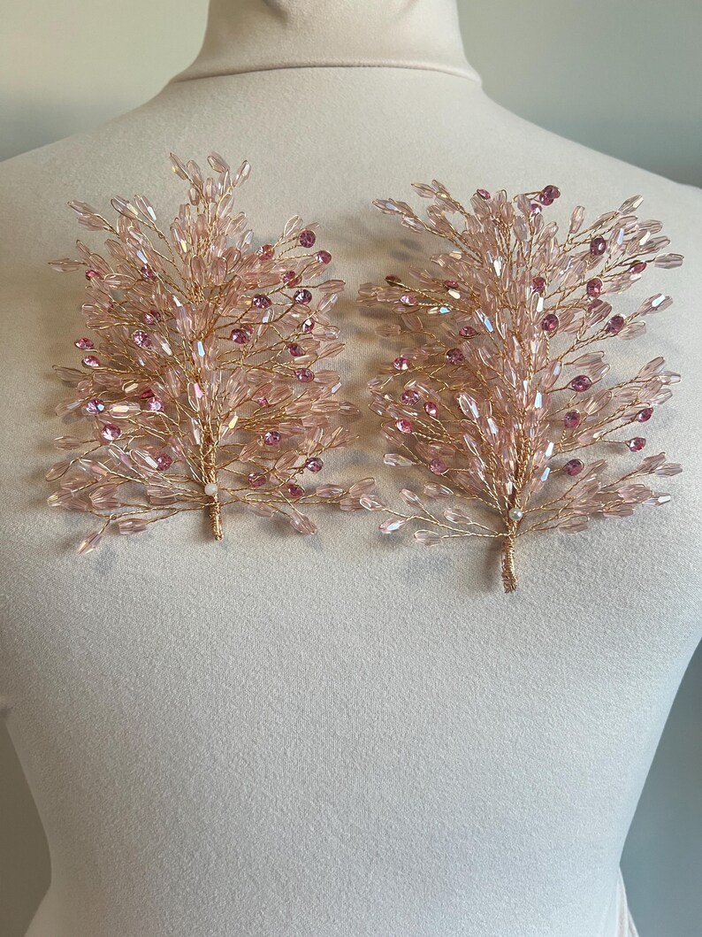 3d Rhinestone Applique/ 3d Embellishment/Item / Comes in pairs #179 Pink