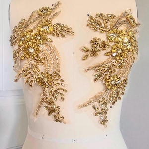 Gold Rhinestone Applique/ Gold Applique Patches 018