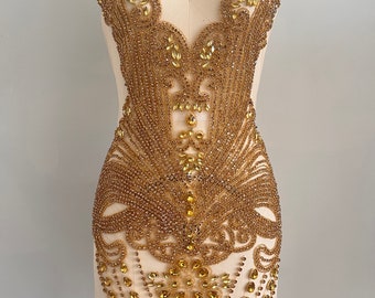 Gold full Rhinestone Bodice Appliqués 046