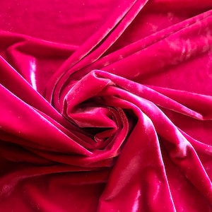 Fuchsia Pink Stretch Velvet Solid Fabric 4 Way Stretch 60” Wide By The Yard