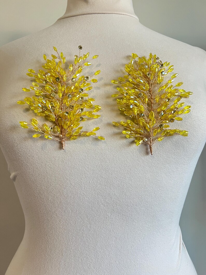 3d Rhinestone Applique/ 3d Embellishment/Item / Comes in pairs #179 Citrine yellow