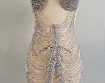 Silver Bodice Applique/ Silver Rhinestone Chain 054