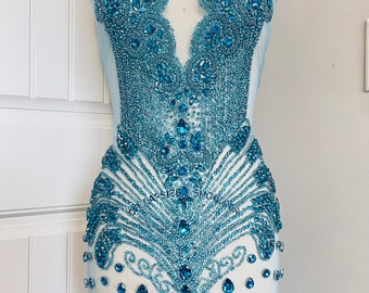 Turquoise Blue Full Rhinestone Bodice Appliqué 016