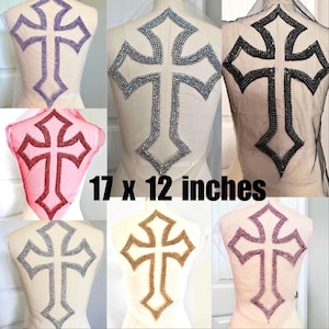 Aplique de cruz con diamantes de imitación / Cruz grande / Cruz para coser / #142