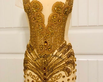 Gold Rhinestone Crystal Bodice Applique 016