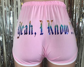 Custom Booty Short With Glitter Writing/Women’s Polyester Biker Short/Yoga Short One Size Fit All Up To XL