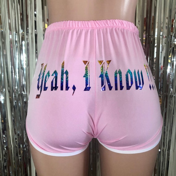 Custom Booty Short With Glitter Writing/womens Polyester Biker Short/yoga  Short One Size Fit All up to XL 
