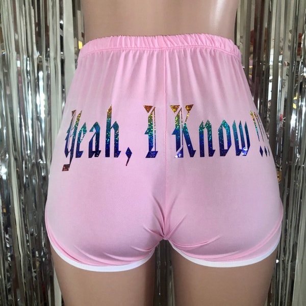 Custom Booty Short With Glitter Writing/Women’s Polyester Biker Short/Yoga Short One Size Fit All Up To XL