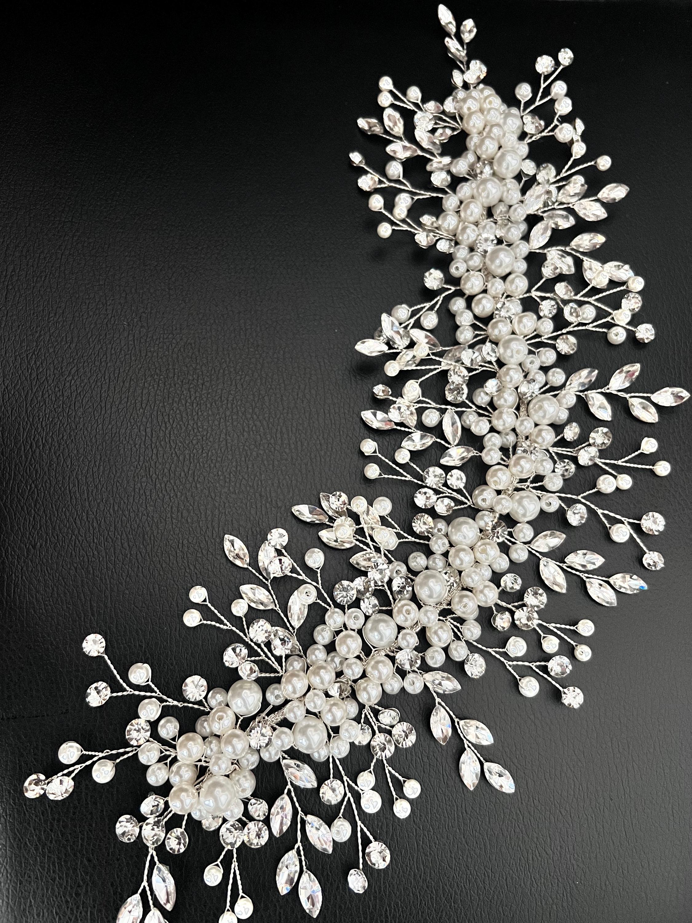 New Women\'s Beautiful Silver Beaded & Sequin Floral Applique Headwrap Silver Floral Applique: Beaded Pearl Embellishment, Sew-on  main image 2