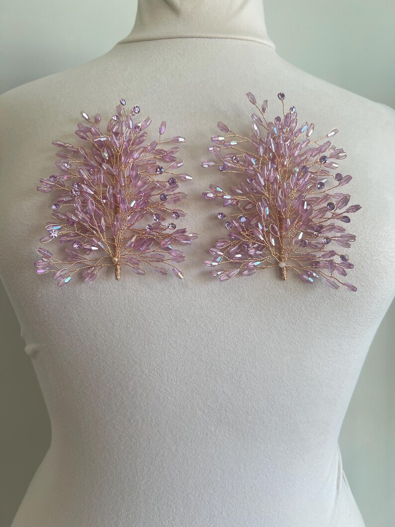 3d Rhinestone Applique/ 3d Embellishment/Item / Comes in pairs #179 Lavender