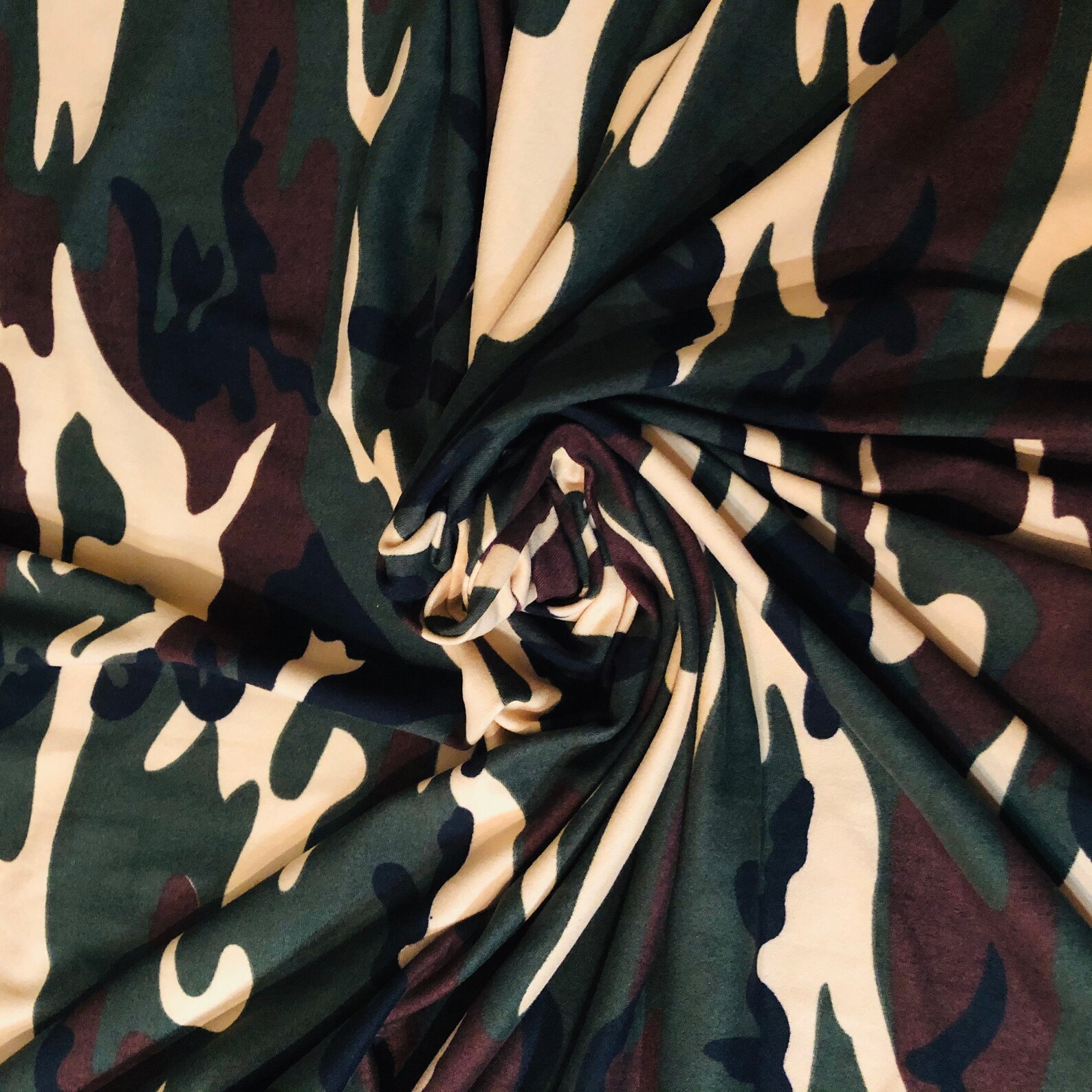 100 Cotton Camouflage Jersey Knit Fabric 2 Way Stretch by the Yard