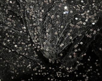 Black Sequins Velvet Fabric/ Black Velvet Sequins Fabric 2 Way Stretch All Over Sequins On Velvet Fabric By The Yard