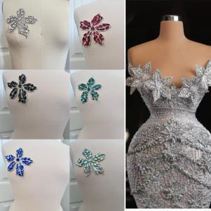 Apliques de diamantes de imitación 3D/Parches florales plateados/Precio por pieza/#161