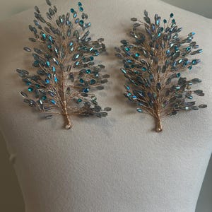 3d Rhinestone Applique/ 3d Embellishment/Item / Comes in pairs #179 Irridescent Blue
