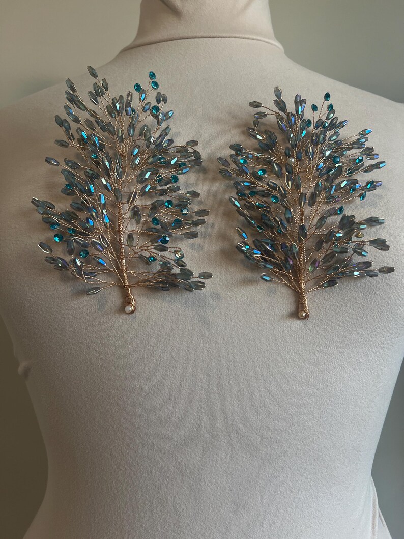 3d Rhinestone Applique/ 3d Embellishment/Item / Comes in pairs #179 Irridescent Blue