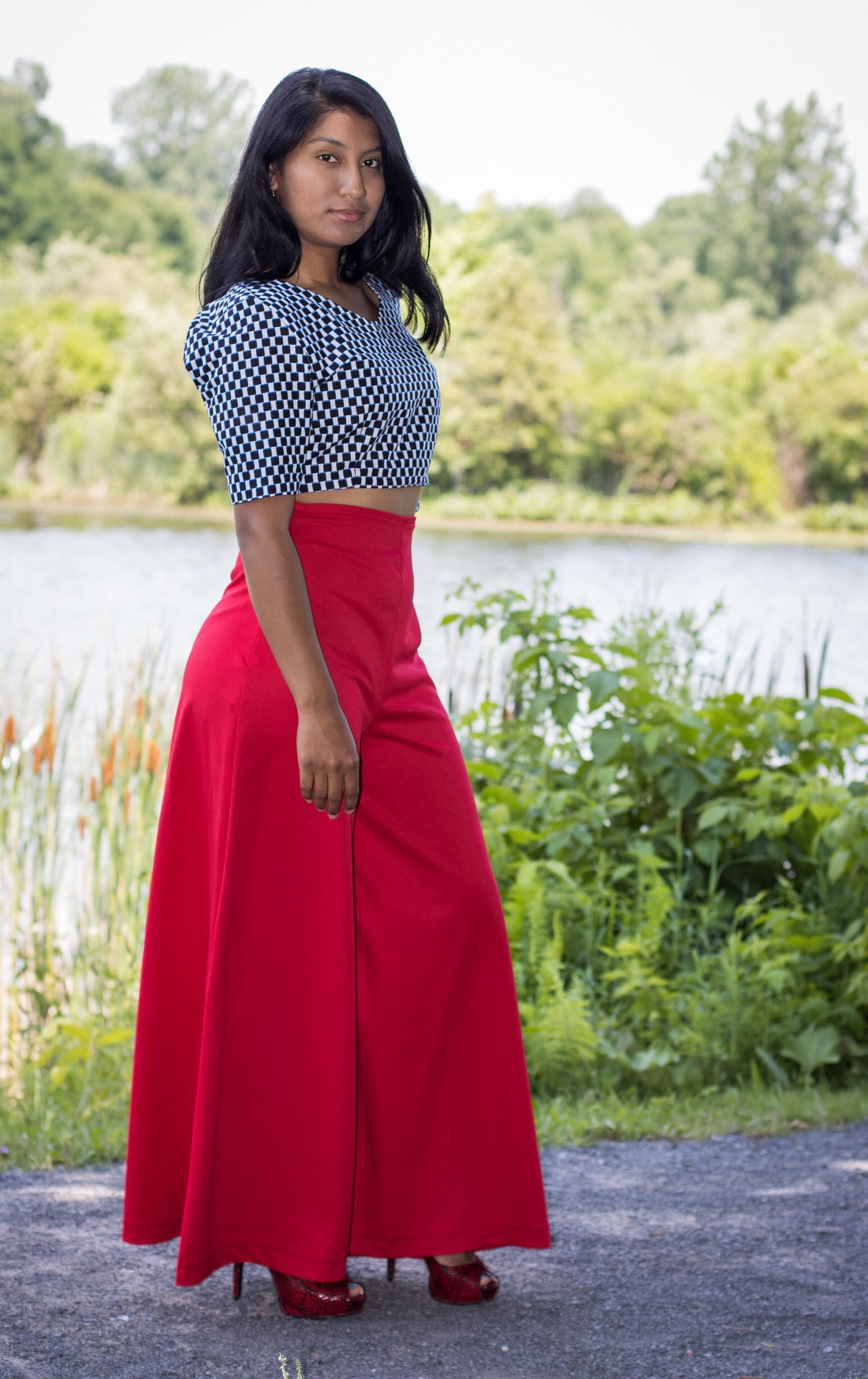 Red Women Extra Wide Leg Pant High Waisted Palazzo Pant