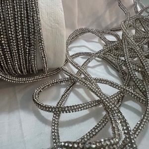 5mm Rhinestone Cord/ Rhinestone Rope/ Rhinestone trim Per Yard/ 36 inches per yard.