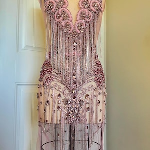 pink beaded fringe dress Beaded-Fringe V-Neck Long Prom Dress: Aleta 662 Cinderella Pink / 00 main image 1