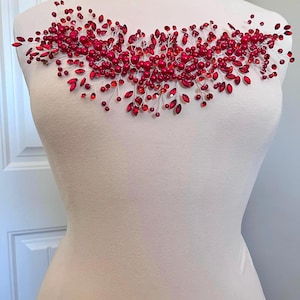 Red 3d Rhinestone With Faux Pearls Applique/ Red Applique For Embellishment/#160