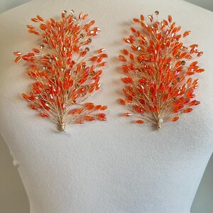 3d Rhinestone Applique/ 3d Embellishment/Item / Comes in pairs #179 Orange