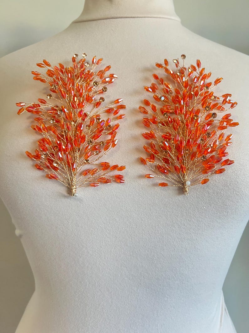 3d Rhinestone Applique/ 3d Embellishment/Item / Comes in pairs #179 Orange