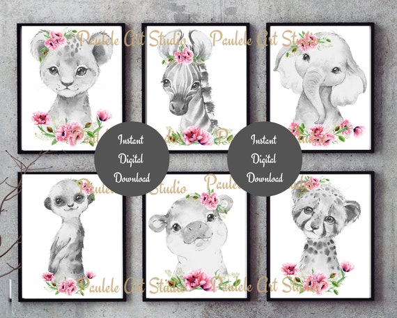 Wild Animal Nursery Art Printable Set of 6 Prints African | Etsy