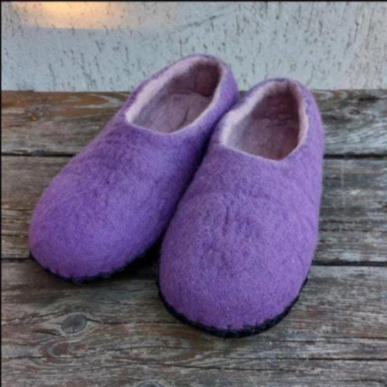 Men's purple footwear - Felt Wool Slippers Handmade Unisex, Lavender House Shoes, Natural Sheep Wool Slippers, Leather or Rubber Sole Gift