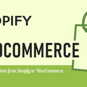 Może przedstawiać: Zielona i biała grafika z tekstem "SHOPIFY TO WOOCOMMERCE" i zieloną ikoną torby na zakupy. Tekst pod grafiką brzmi "Przenieś swój sklep z Shopify do WooCommerce".