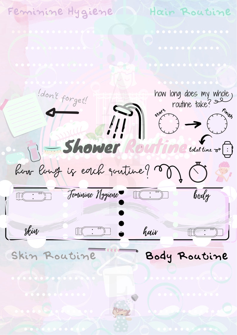 Self Care Bath Routine Shower Printable Self Love Self Love Printable Self Care Printable Digital Printable Shower Routine A4 PDF