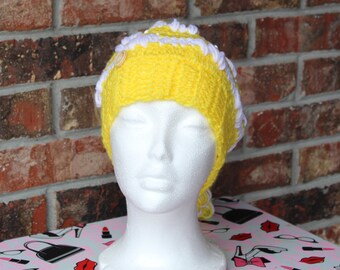 Handmade Crochet hat for Girls-Beanie Yellow-hat Kids Craftbeads-Hat Ponytail- Hat Crochet Yellow-Beanie stitch Puff-Hat white-Hat for Girls