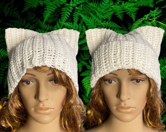 Cat ear beanie, handmade beanie cat, hat crochet white, knitted cat ear beanie, hat handmade, crocheted cat beanie,Cat Hat Unisex