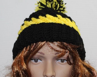 black beanie crochet one size for teen,women,men,hat crochet stitch swirl,beanie black yellow, unisex hat crochet,girls crochet hat,handmade