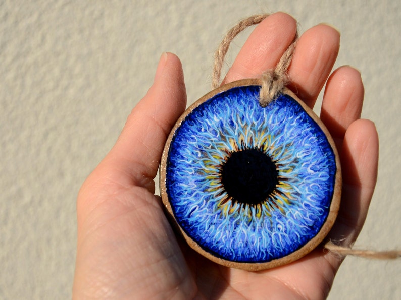 Blue Eye Ornament Personalized Hand Painted, Wood Slice Ornament, Good