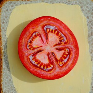 Väggkonst i köket: Handmålad tomattoast i trä bild 6