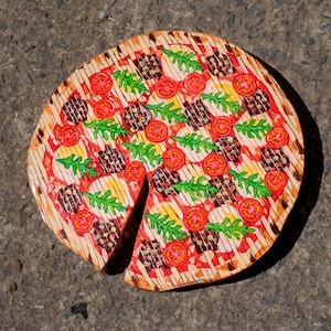 Pizza Wall Decor: hand painted Wooden Food Sculpture