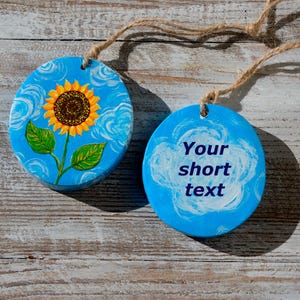 Sunflower ornaments, Ukrainian flowers ornament Personalized, Hand painted Floral ornament Wood slice ornaments, Made in Ukraine