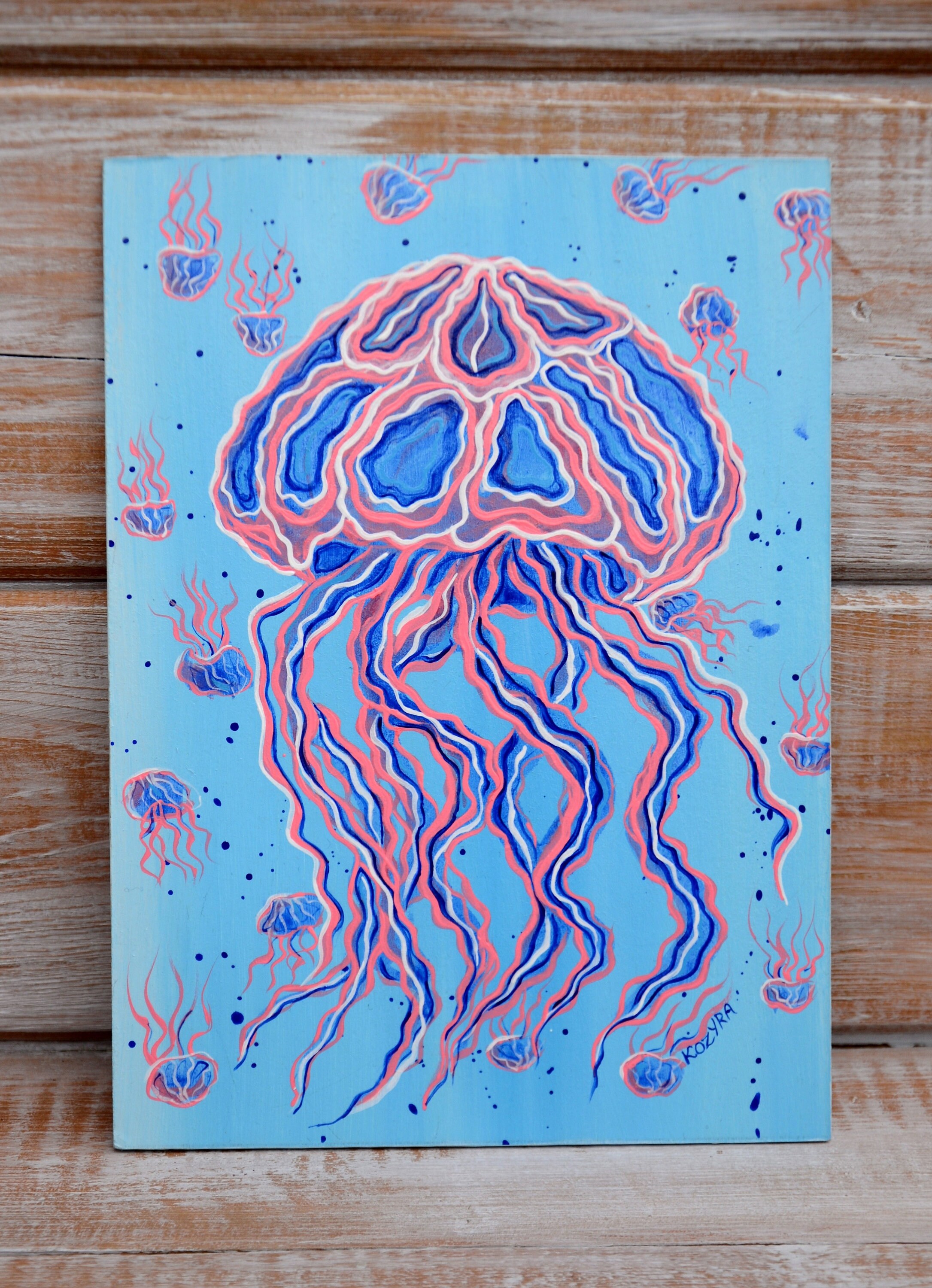 Jellyfish Painting Original Wall Art Coastal Decorations Etsy