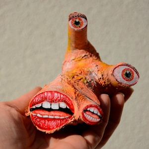 Monster wall or shelf sculpture, Creepy home decor, unusual gift for him Weird wall decor, Funky Objects, quirky birthday gift for boyfriend