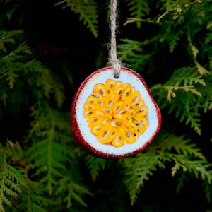 Hand painted maracuya ornament, Personalized fruit hanging, Wood slice ornament, passion fruit ornament soulmate gift, hand made in Ukraine