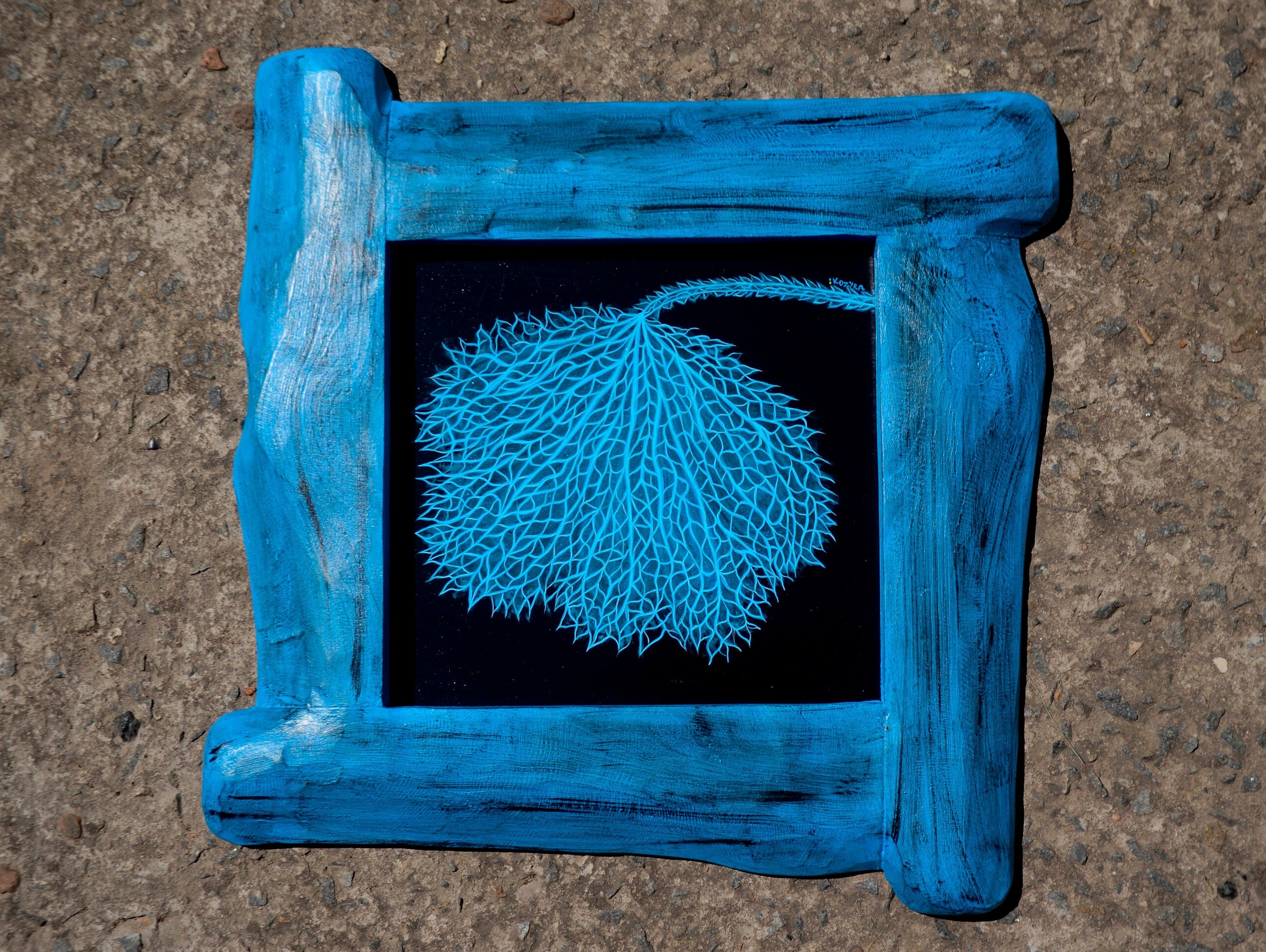 Framed X Ray Flower Wall Art Blue Black Floral Painting Etsy